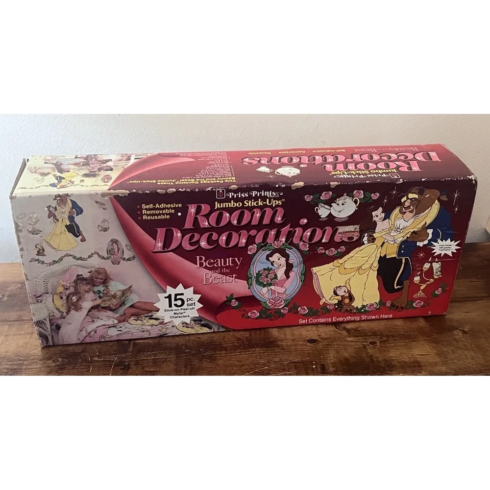 Vtg Priss Prints Beauty and the Beast Jumbo Stick Ups Wall Decor Complete 1990s